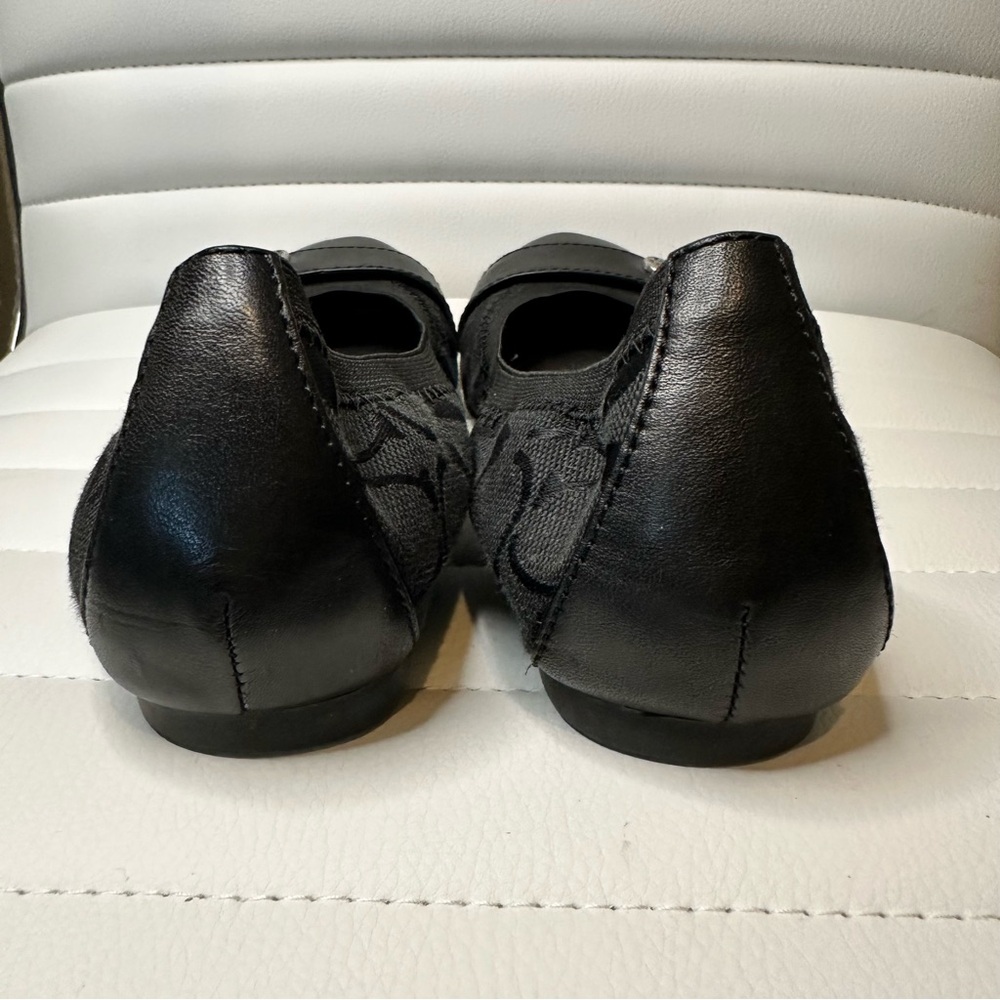 💝Coach Signature Logo Black Canvas Chelsea Elasticized Ballet Flats Black Size 6 - Picture 6 of 10